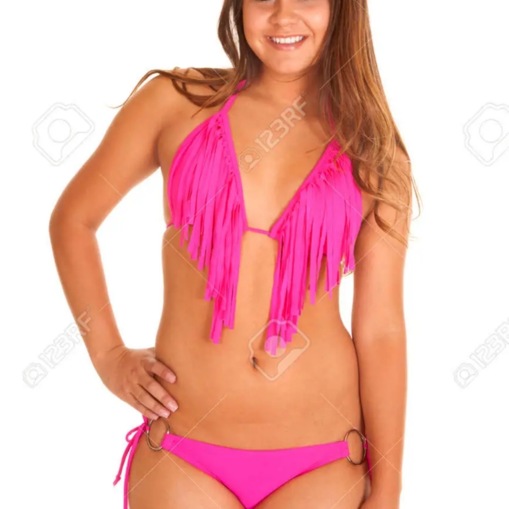 ❤️5/$20 sale Hot Pink Fringe Bikini